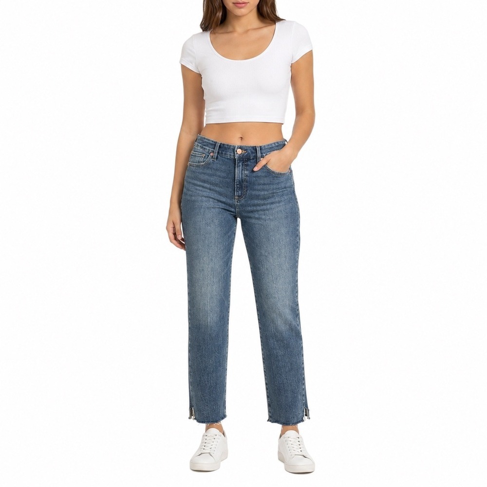 Express Women Straight Ankle High Rise Ultra Hyper Stretch Blue Jeans M 6-10